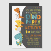 Invitation Magnétique Cute Modern Dino Dinosaur fête d'anniversaire pour (Devant / Derrière)