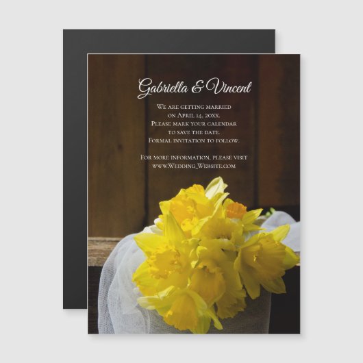 Invitation Magnétique Daffodils rustiques Grange Mariage en bois Enregis (Devant / Derrière)
