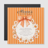 Invitation Magnétique Daisy Wreath Orange Stripe Birthday Thin Magnetic  (Devant / Derrière)