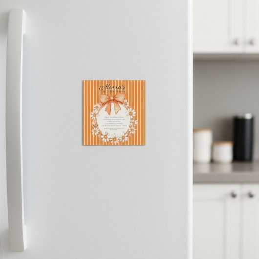 Invitation Magnétique Daisy Wreath Orange Stripe Birthday Thin Magnetic 