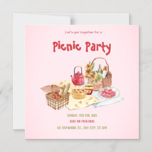 Invitation magnétique de fête de pique-nique rose