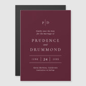 Invitation Magnétique Deep Burgundy Classic Wedding Save the Date (Devant / Derrière)