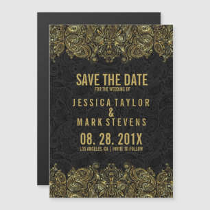 Invitation Magnétique Dentelles et Damas Gold et Black Paisley