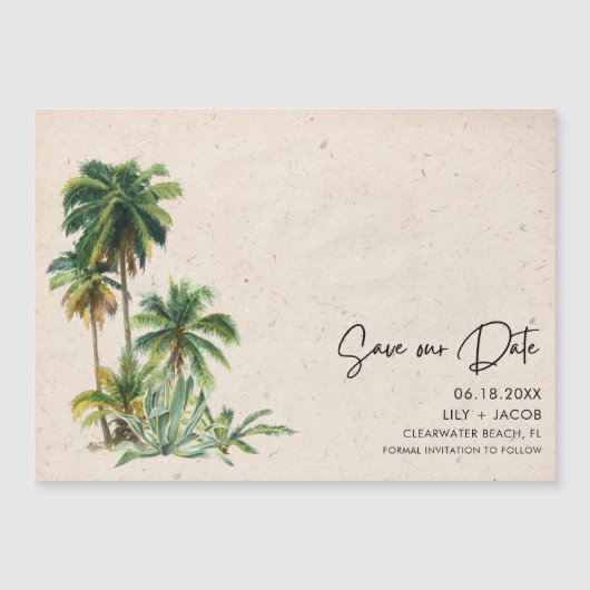 Invitation Magnétique Destination Tropicale Beach Mariage Enregistrer La (Devant)