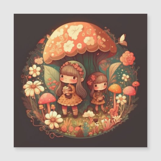 Invitation Magnétique Deux petites filles mignonnes en lutins (Devant)