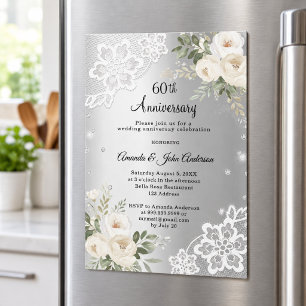 Invitation Magnétique Diamants argentés floraux 60e anniversaire de mari