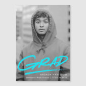 Invitation Magnétique Diplôme photo turquoise en pointillé moderne (Devant)