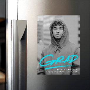 Invitation Magnétique Diplôme photo turquoise en pointillé moderne