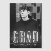 Invitation Magnétique Diplôme photo verticale moderne en néon blanc (Devant)