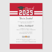 Invitation Magnétique Diplômé Rouge Blanc Simple Moderne Graduation (Devant)
