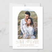 Invitation Magnétique Doré | Photo simple Arc moderne Enregistrer la dat (Recto)