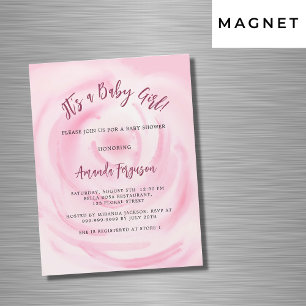 Invitation Magnétique Douce baby shower luxueuse rose fleurs pour fille