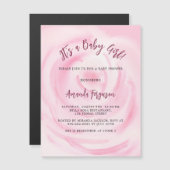 Invitation Magnétique Douce baby shower luxueuse rose fleurs pour fille (Devant / Derrière)