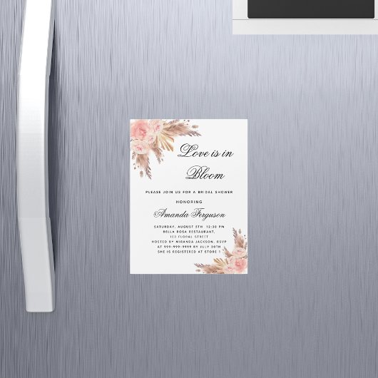 Invitation Magnétique Douche nuptiale amour fleur pampas boho luxe