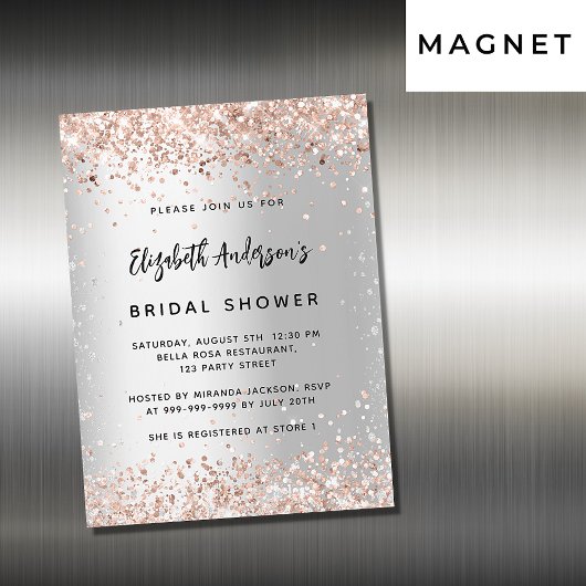 Invitation Magnétique Douche nuptiale argent rose or luxe
