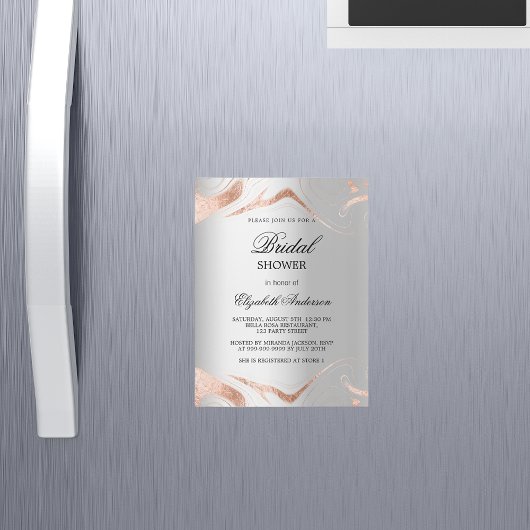 Invitation Magnétique Douche nuptiale argent rose or marbre luxe
