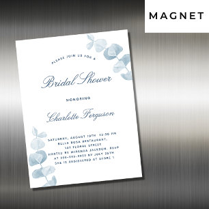 Invitation Magnétique Douche nuptiale blanche bleu poussiéreux eucalyptu