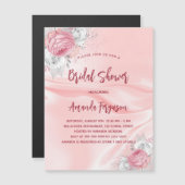 Invitation Magnétique Douche nuptiale fleurons de soie rose blanc roses  (Devant / Derrière)