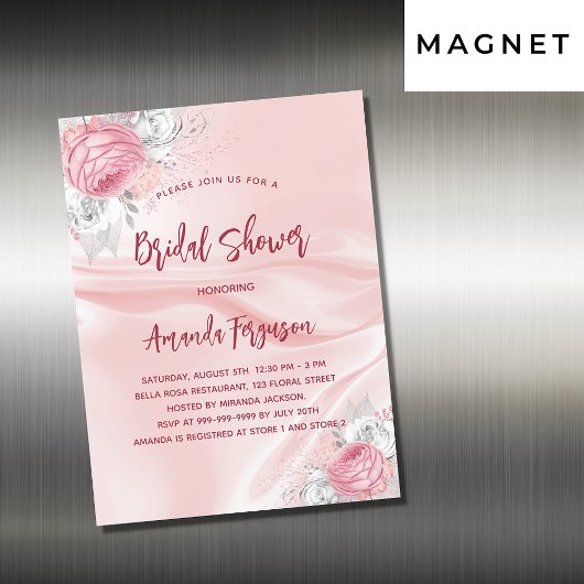 Invitation Magnétique Douche nuptiale fleurons de soie rose blanc roses 