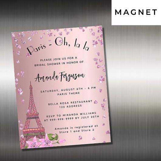Invitation Magnétique Douche nuptiale Paris Tour Eiffel luxe rose