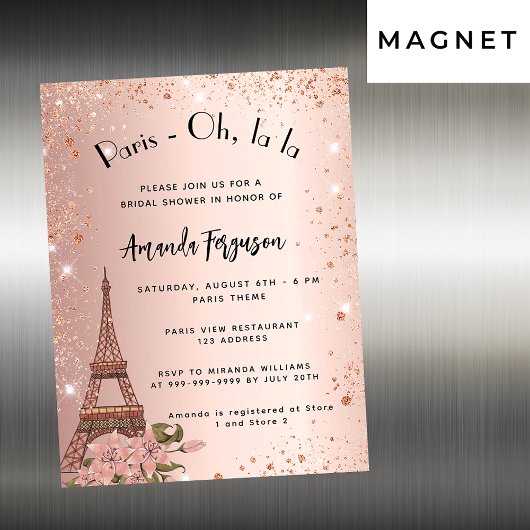 Invitation Magnétique Douche nuptiale Paris Tour Eiffel luxe rose or