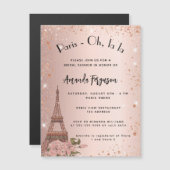 Invitation Magnétique Douche nuptiale Paris Tour Eiffel luxe rose or (Devant / Derrière)