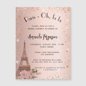 Invitation Magnétique Douche nuptiale Paris Tour Eiffel luxe rose or (Devant)