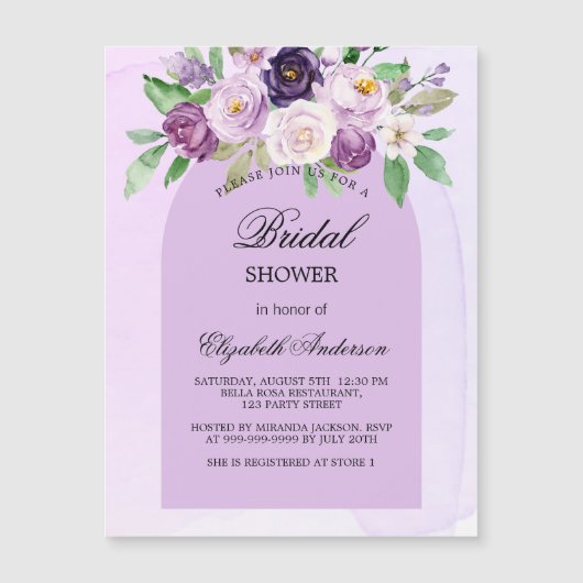 Invitation Magnétique Douche nuptiale violet fleurs violet arch luxe (Devant)