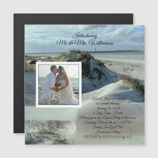 Invitation Magnétique Dunes Photo Mariage Privé Réception Annoncée (Devant / Derrière)