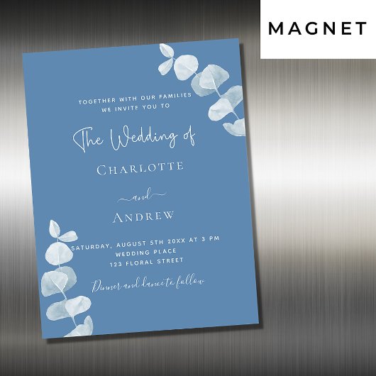 Invitation Magnétique Dusty bleu eucalyptus mariage de luxe