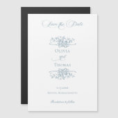 Invitation Magnétique Dusty Blue Floral Wedding Save the Date (Devant / Derrière)