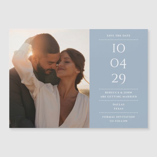 Invitation Magnétique Dusty Blue Modern Mariage Photo Enregistrer La Dat (Devant)