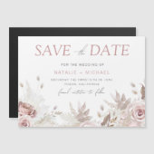 Invitation Magnétique Dusty Rose Floral Blush Wedding Enregistrer La Dat (Devant / Derrière)