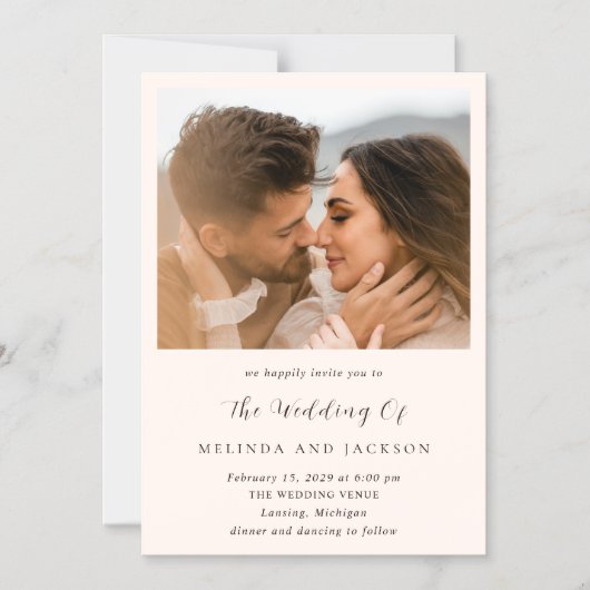 Invitation Magnétique Earthy Neutral Photo Modern Wedding (Recto)