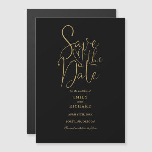Invitation Magnétique Économisez la date de mariage noir et or de style