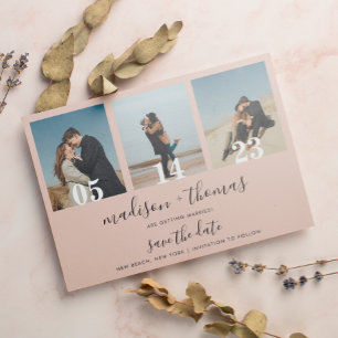 Invitation Magnétique Économisez la date de mariage photo script beige t