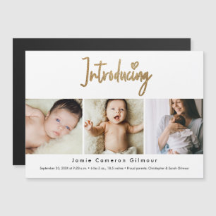 Invitation Magnétique Écriture dorée Présentant un Bébé personnalisé ave