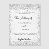 Invitation Magnétique Écriture parties scintillant argent blanc mariage  (Devant)