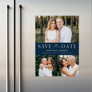 Invitation Magnétique Élégance Moderne Trois Photos Save the Date Navy