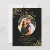 Invitation Magnétique Elegant Black & Gold Wedding Save the Date Photo (Recto)