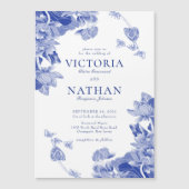 Invitation Magnétique Elégant bleu blanc Fleur Chinoiserie Chic Mariage (Devant)