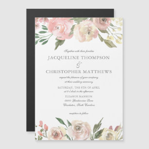 Invitation Magnétique Elégant Blush Pink Ivory Jardin Floral Mariage
