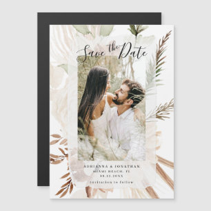 Invitation Magnétique Élégant Boho Floral Pampas Photo Enregistrer La Da