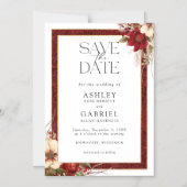 Invitation Magnétique Elegant Christmas Red Damask Floral Save the Date (Recto)