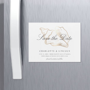 Invitation Magnétique Elégant Conch Gold Coque Mariage Enregistrer la da