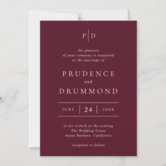 Invitation Magnétique Elegant Deep Burgundy Classic Wedding (Recto)