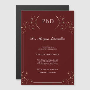 Invitation Magnétique Élégant doctorat Gold Burgundy Graduation