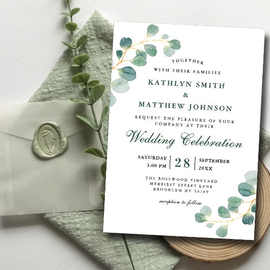 Invitation Magnétique Elégant Eucalyptus Verdure Mariage moderne