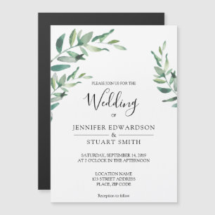 Invitation Magnétique Elégant feuille d'aquarelle botanique Mariage