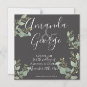 Invitation Magnétique Élégant Feuille Noir Eucalyptus Enregistrer La Dat (Recto)